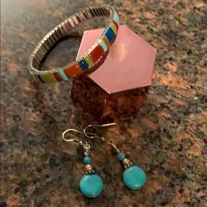 Turquoise/Silver Earrings & Stretch Bracelet
